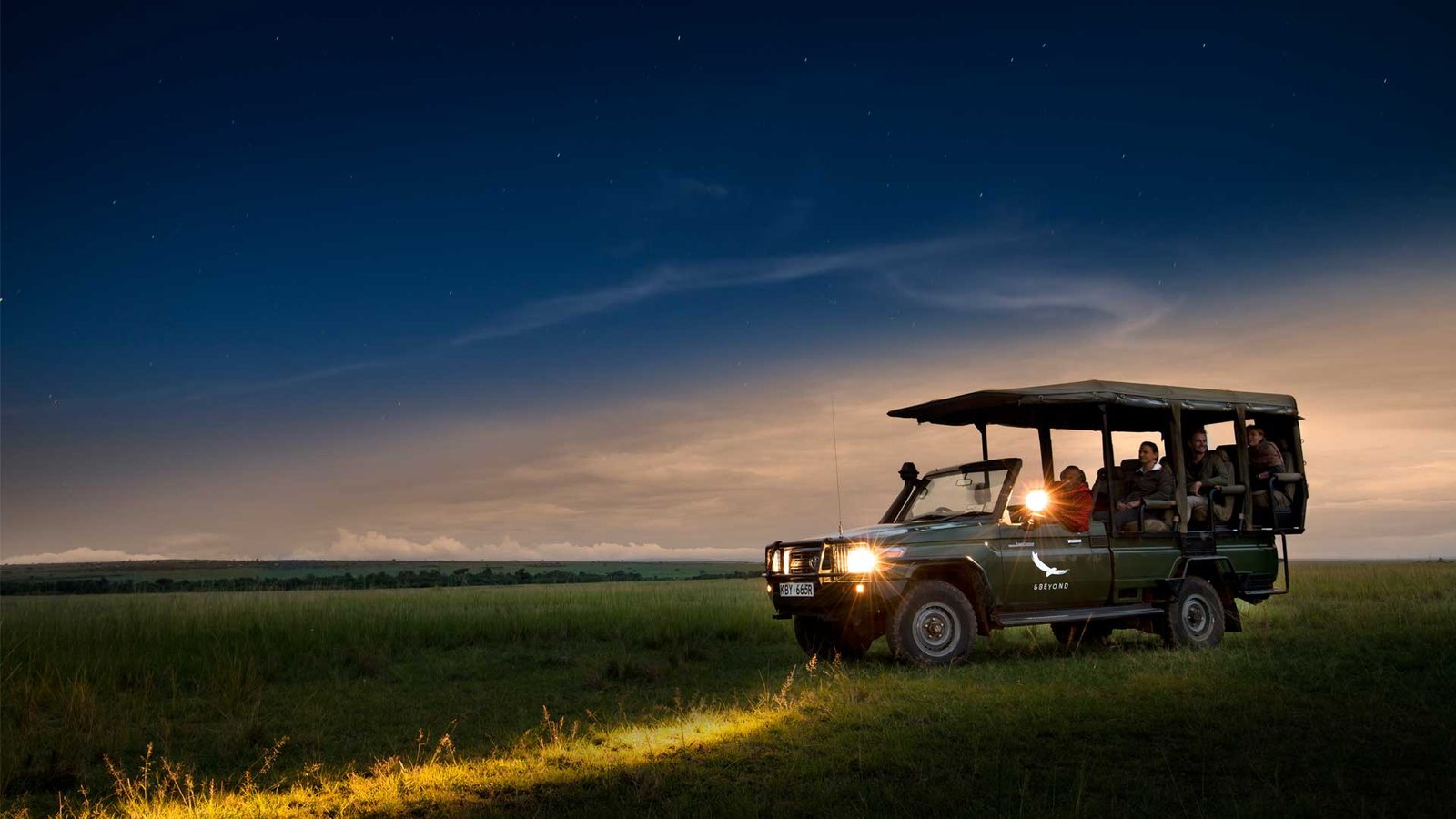Safari Vehicle on Night Game Drive in Rwanda