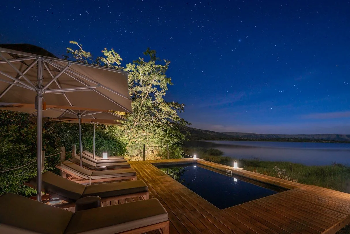 The architecture of Magashi Camp reflects understated luxury while blending seamlessly into the surrounding wilderness. Designed to minimize environmental impact, the camp uses natural materials, canvas structures, timber decking, locally inspired craftsmanship, and sustainable construction methods that harmonize beautifully with Akagera's landscapes.