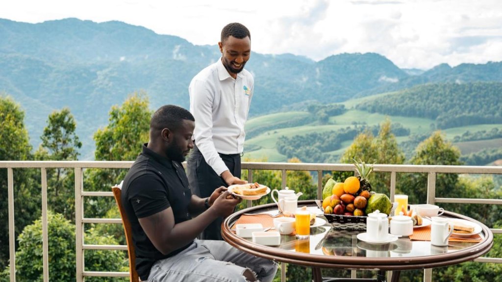 Dining at Nyungwe Top View Hill Hotel is one of the highlights of every stay, combining exceptional cuisine with some of the most spectacular panoramic views in Rwanda. The hotel's restaurant overlooks the rolling tea plantations, lush rainforest, and distant mountains, creating a peaceful atmosphere where guests can enjoy delicious meals while immersed in the beauty of Nyungwe's breathtaking landscapes.